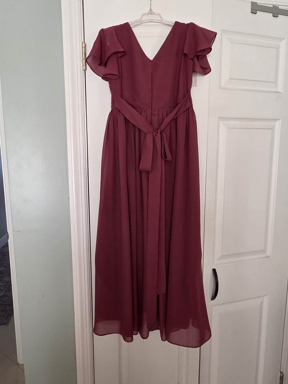 Flutter Sleeve V-Neck Maxi Dress in Wine